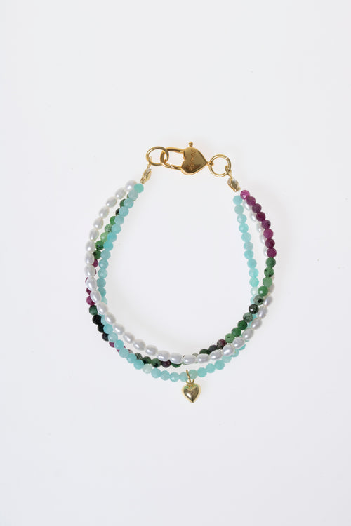 İnci - Akuamarin - Anyolit Doğaltaş 925 Ayar Gümüş Bileklik