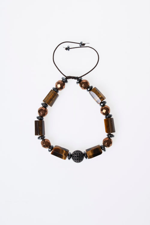 Kaplan Gözü - Hematit Doğaltaş Makrome Bileklik