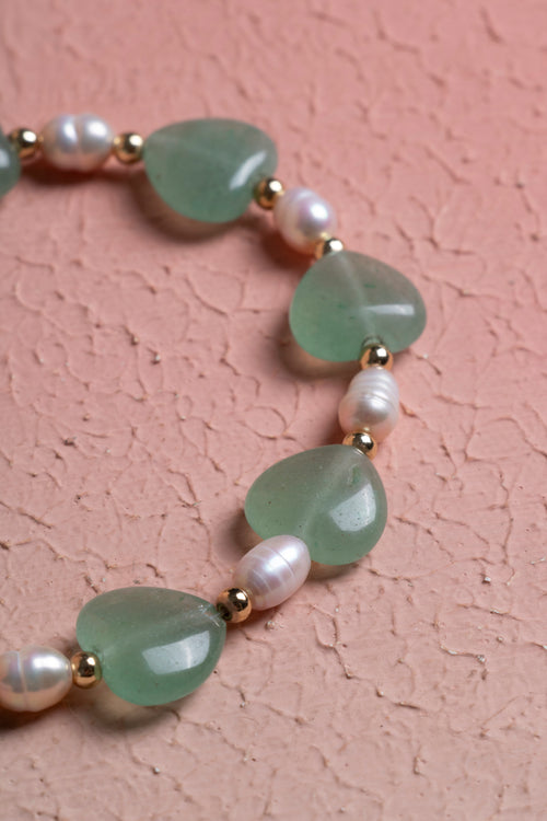 Aventurin & İnci Doğaltaş 925 Ayar Gümüş Bileklik