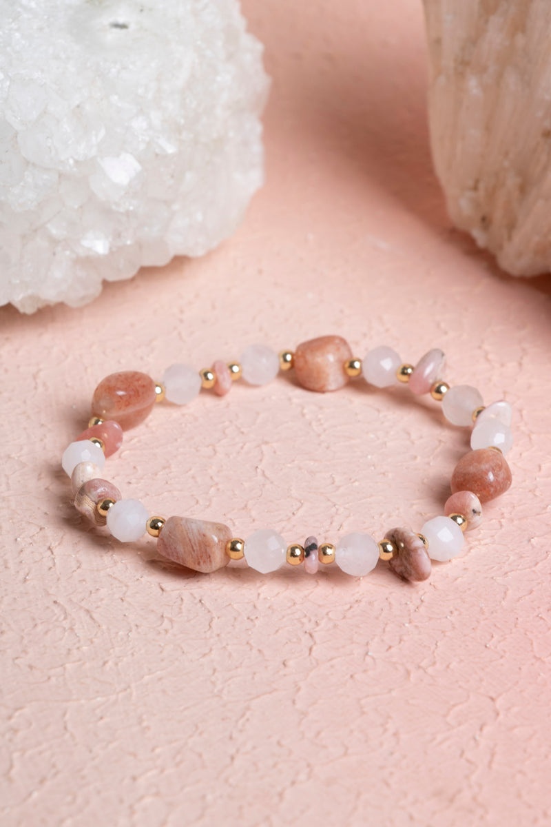 Güneş Taşı - Rodokrozit - Pembe Kuvars Doğaltaş Bileklik - Görsel 1 - Safnaturel
