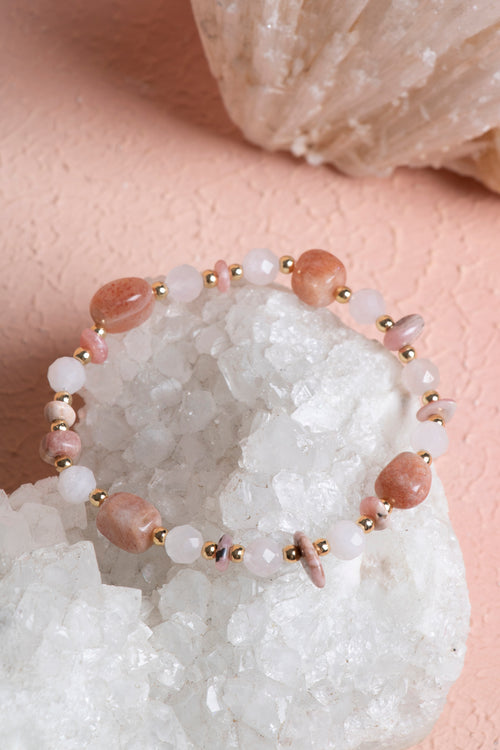 Güneş Taşı - Rodokrozit - Pembe Kuvars Doğaltaş Bileklik - Görsel 5 - Safnaturel
