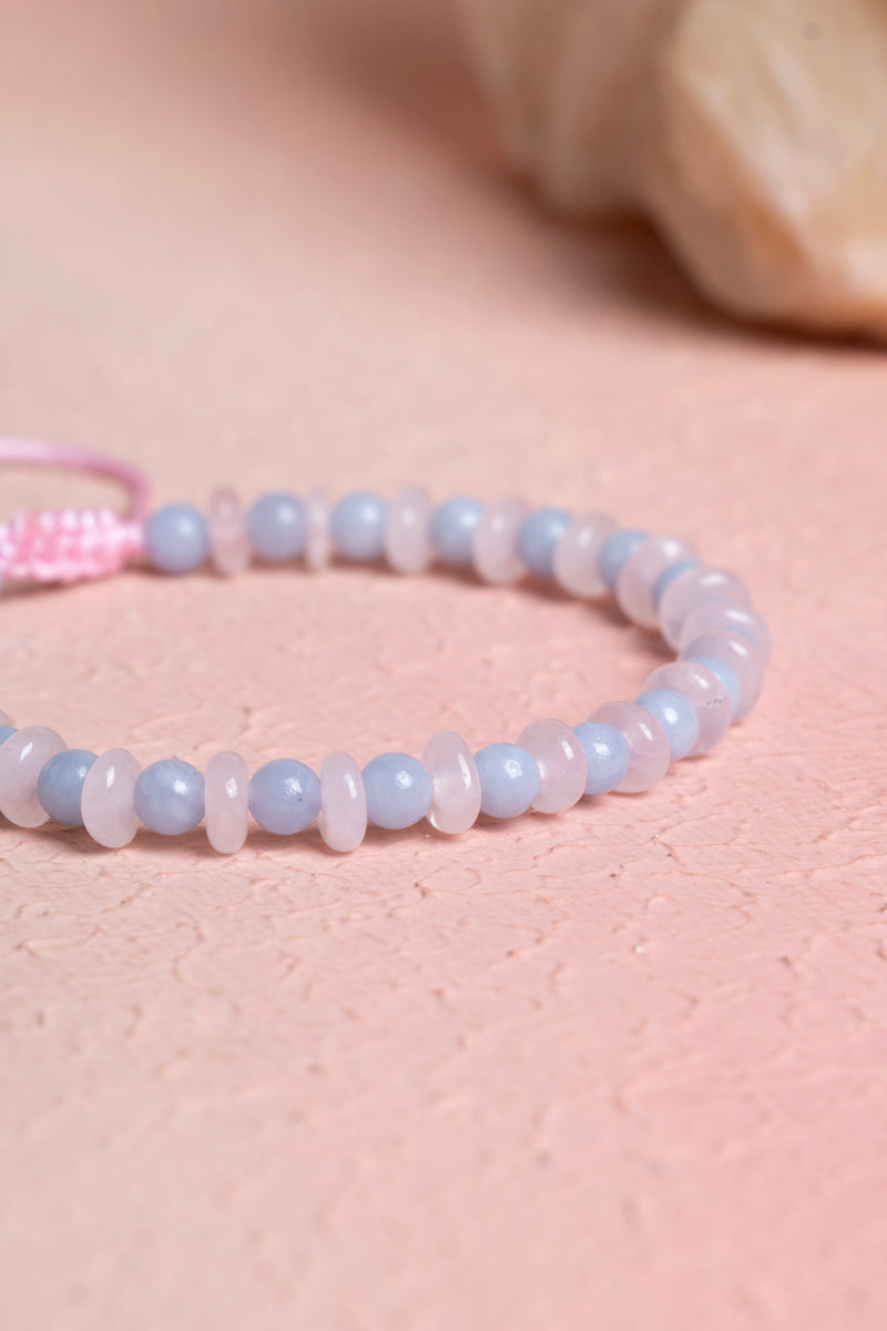 Akuamarin - Pembe Kuvars Doğaltaş Makrome Bileklik - Görsel 2 - Safnaturel