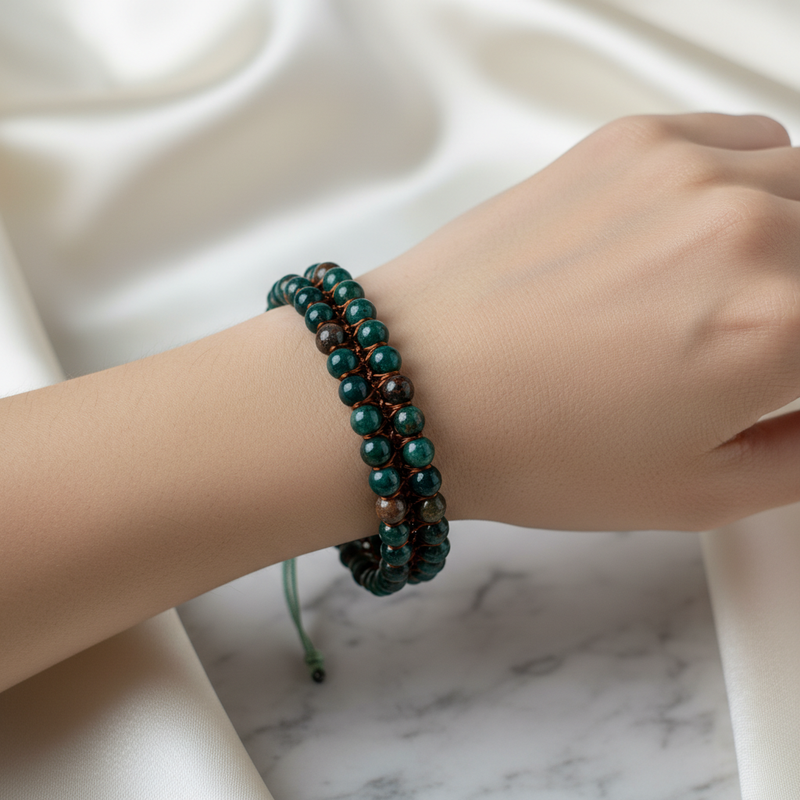 Kan Taşı 4 mm Çift Sıra Doğal Taş Bileklik – Unisex El İşçiliği - Görsel 2 - Safnaturel