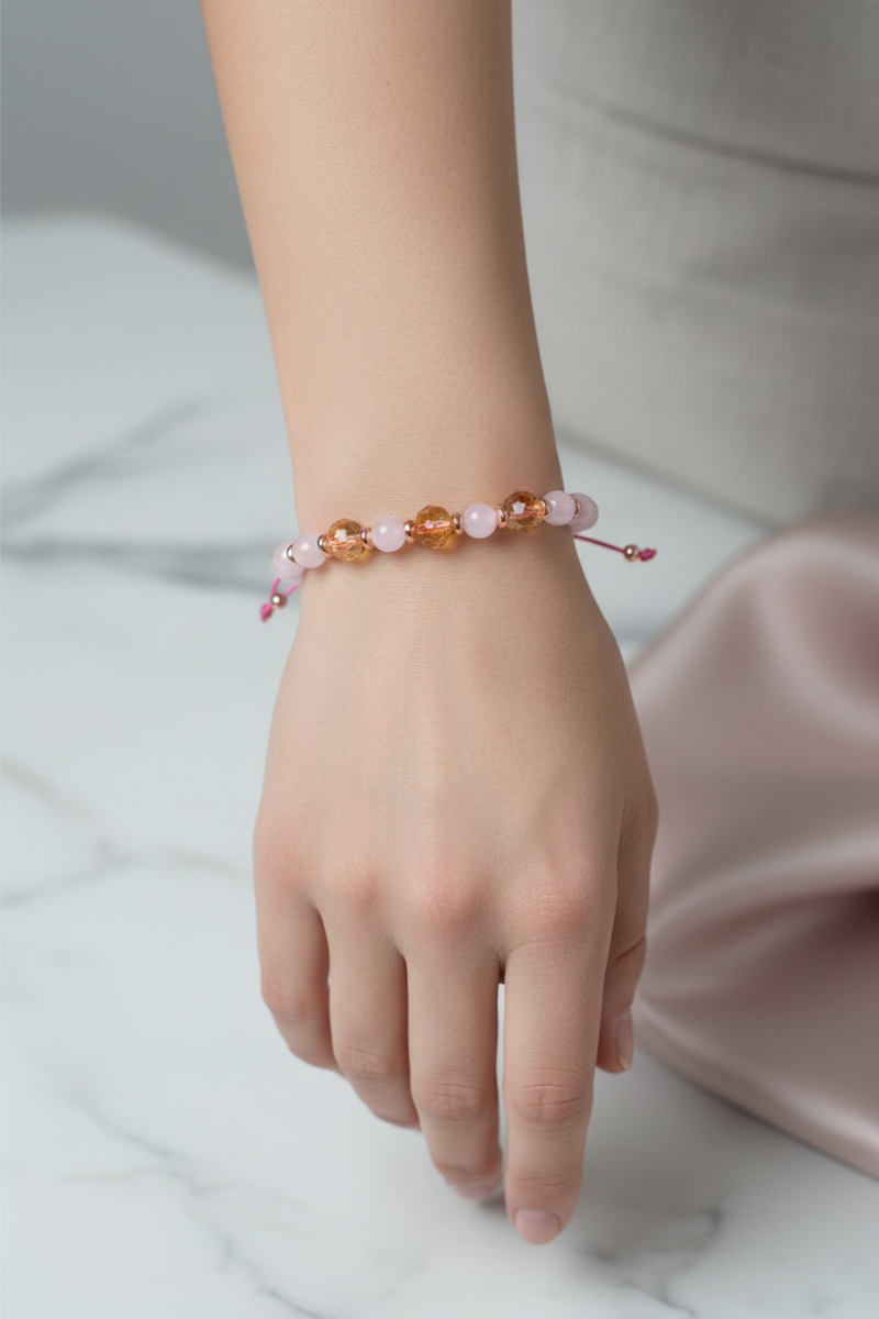 Pembe Kuvars ve Sitrin Fasetli Doğal Taş Bileklik – Unisex Şık Tasarım - Görsel 1 - Safnaturel