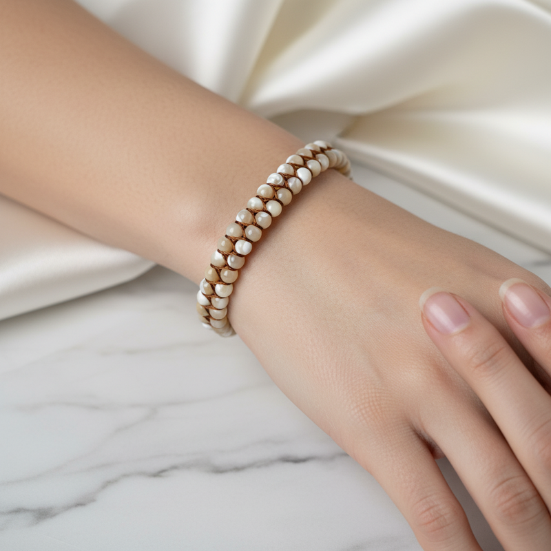 Sedef 4 mm Çift Sıra Doğal Taş Makrome Bileklik – Unisex El İşçiliği - Görsel 2 - Safnaturel
