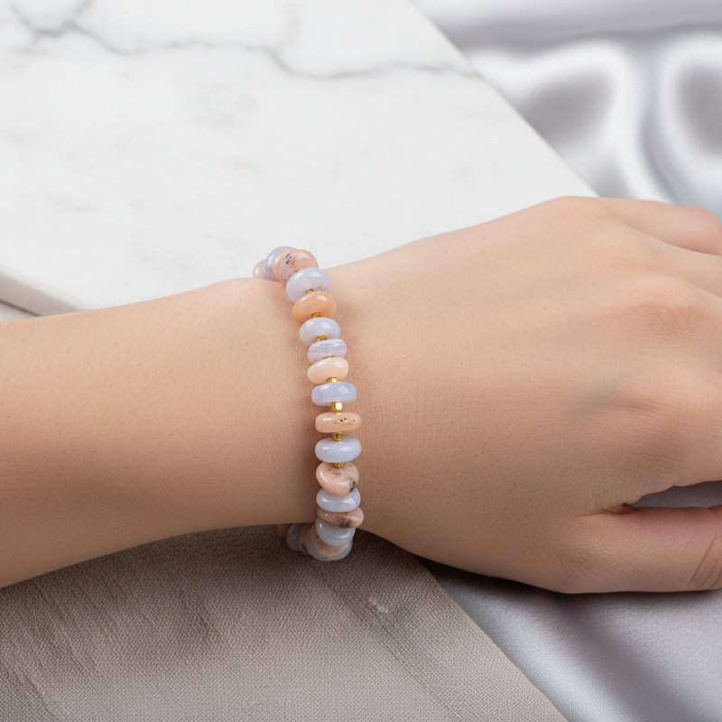 Pembe Opal & Mavi Akik Altın Kaplama Doğal Taş Bileklik – Özel Tasarım - Görsel 1 - Safnaturel