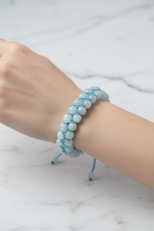 Akuamarin 8mm Çift Sıra Makrome Doğal Taş Bileklik - Görsel 2 - Safnaturel