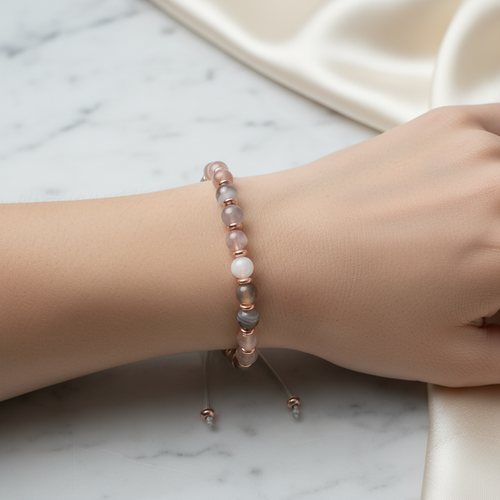 Akik Botsawana Doğal Taş Makrome Bileklik