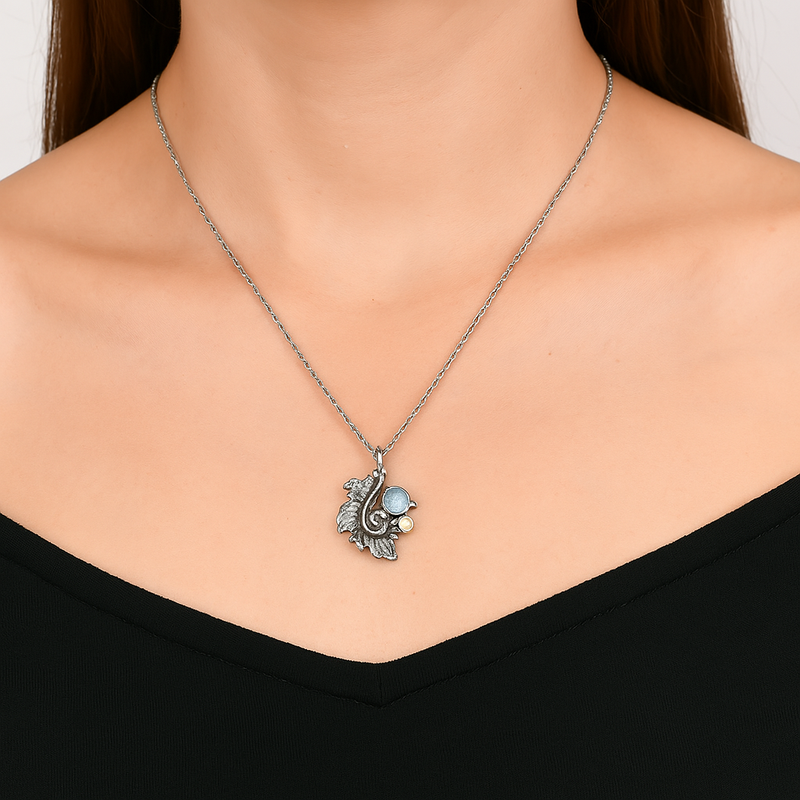Akuamarin Doğal Taş 925 Ayar Gümüş Kolye - Görsel 1 - Safnaturel
