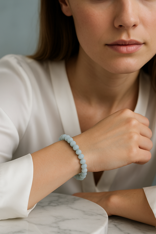 Akuamarin Doğal Taş Bileklik – 6 x 8 mm Fasetli Rondel Kesim
