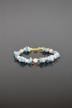 Akuamarin Doğal Taş Gümüş Kapama Tasarım Bileklik