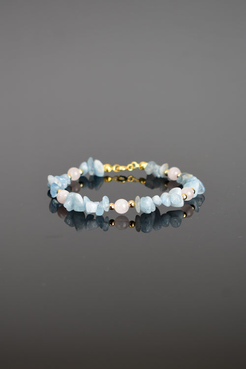 Akuamarin Doğal Taş Gümüş Kapama Tasarım Bileklik