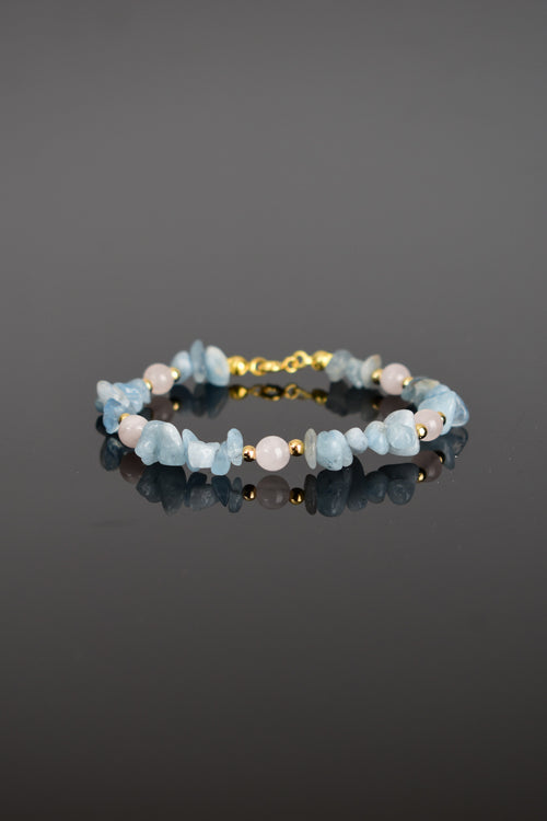 Akuamarin Doğal Taş Gümüş Kapama Tasarım Bileklik