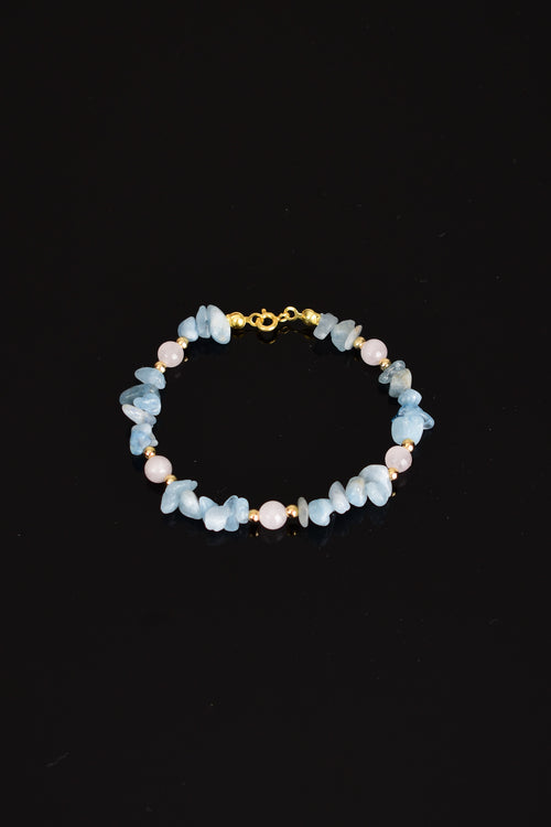 Akuamarin Doğal Taş Gümüş Kapama Tasarım Bileklik