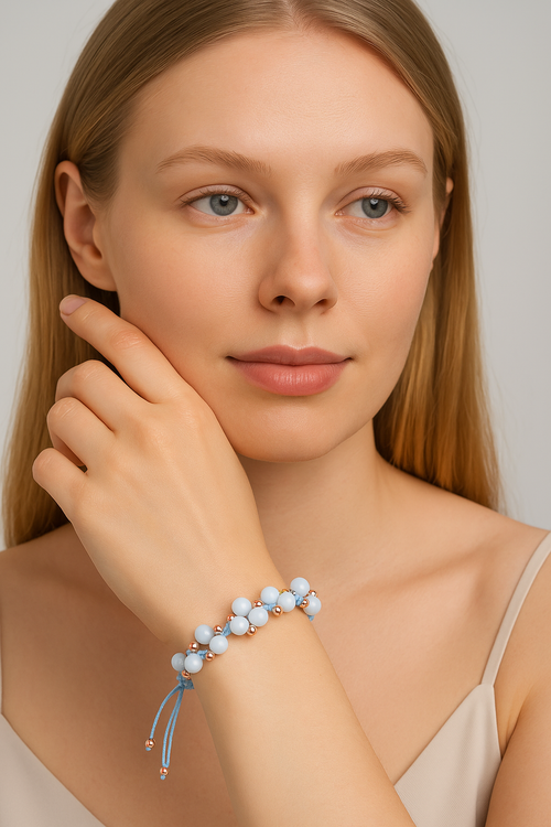 Aquamarine Triple Macrame Special Design Bracelet