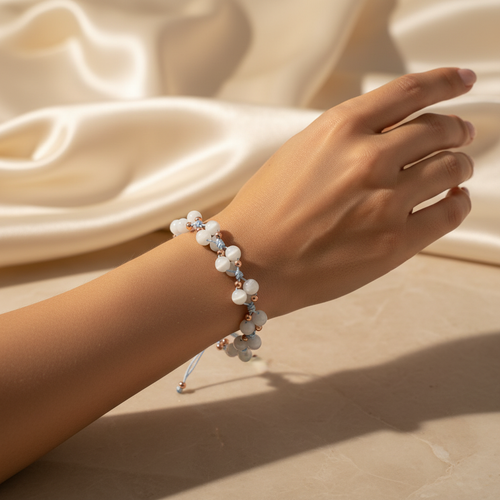 Akuamarin Üçlü Makrome Özel Tasarım Bileklik