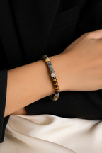Gold Rutilated Quartz - Tiger Eye - Rutilated Quartz Natural Stone Bracelet