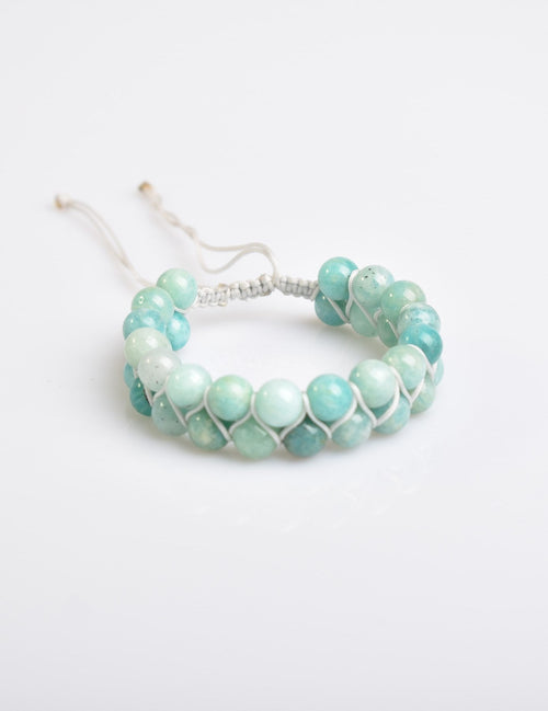 Amazonite 8mm Double Row Macrame Natural Stone Bracelet
