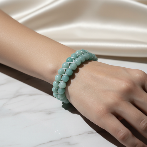 Amazonit 8mm Çift Sıra Makrome Doğal Taş Bileklik