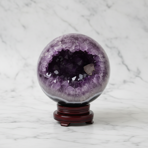Ametist Doğal Taş Ahşap Standlı Küre
