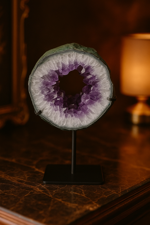 Amethyst Natural Stone Stand Mirrored Geode
