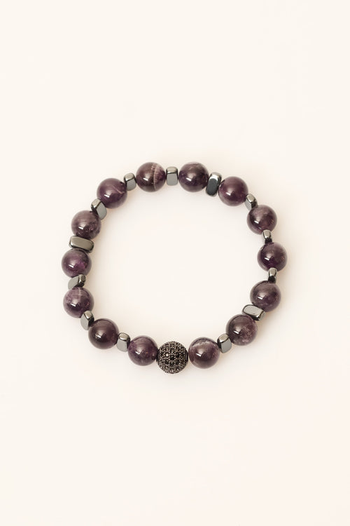 Ametist  - Hematit 10 mm Doğal Taş Zirkon Aparatlı Bileklik