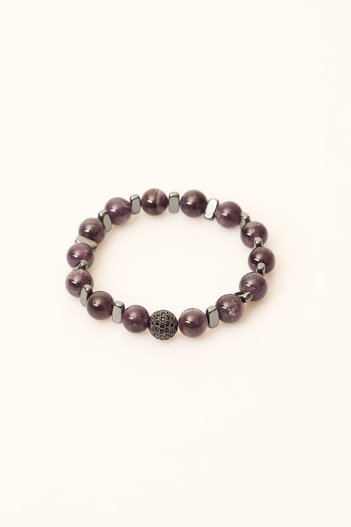 Ametist  - Hematit 10 mm Doğal Taş Zirkon Aparatlı Bileklik