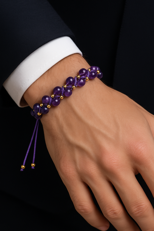 Amethyst Triple Macrame Special Design Bracelet