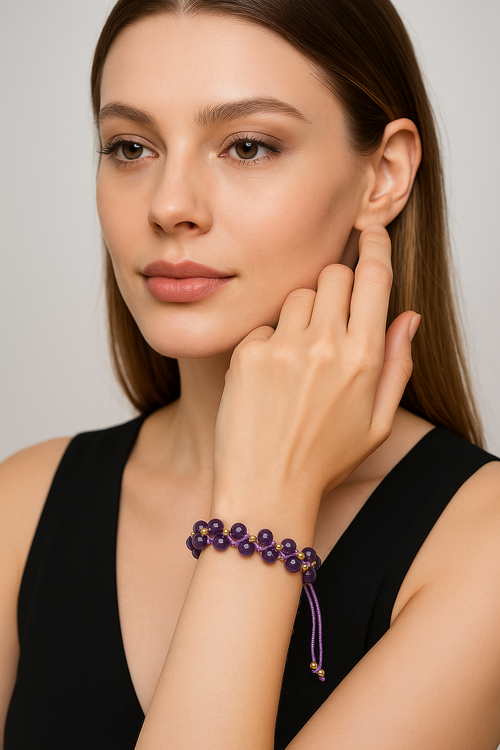 Amethyst Triple Macrame Special Design Bracelet