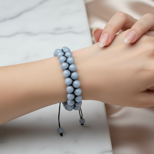 Anjelit 8mm Çift Sıra Makrome Doğal Taş Bileklik