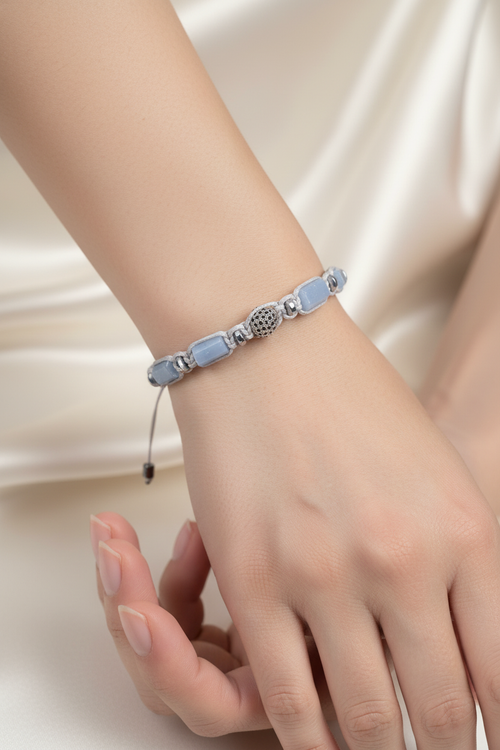 Anjelit - Hematit Doğal Taş Zirkon Aparatlı Makrome Bileklik