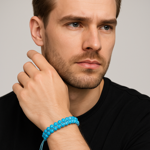 Apatite 6mm Double Row Macrame Natural Stone Bracelet