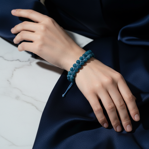 Apatit 8mm Çift Sıra Makrome Doğal Taş Bileklik