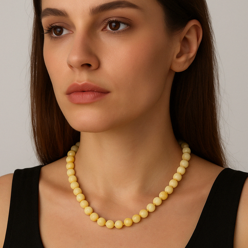 Aragonit 8 mm Düğümlü Doğal Taş Kolye - Görsel 1 - Safnaturel