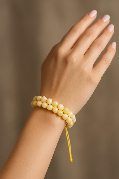 Aragonite 8mm Double Row Macrame Natural Stone Bracelet