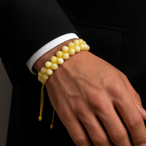Aragonite 8mm Double Row Macrame Natural Stone Bracelet