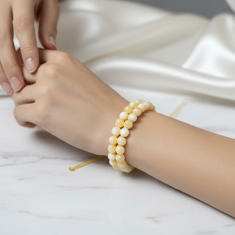 Aragonit 8mm Çift Sıra Makrome Doğal Taş Bileklik - Görsel 2 - Safnaturel