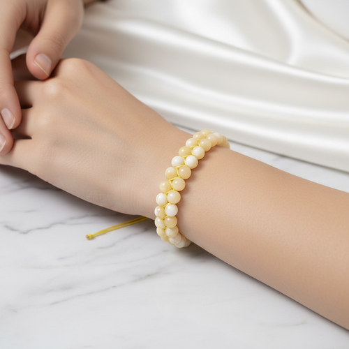 Aragonit 8mm Çift Sıra Makrome Doğal Taş Bileklik