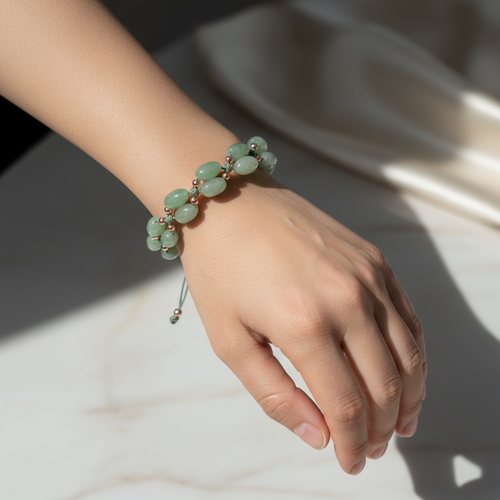 Aventurin Doğal Taş Üçlü Makrome Bileklik