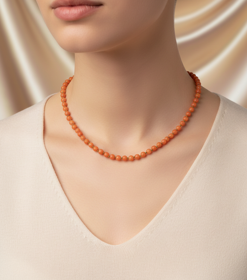 Aventurin Turuncu Doğal Taş 6mm Düğümlü Kolye