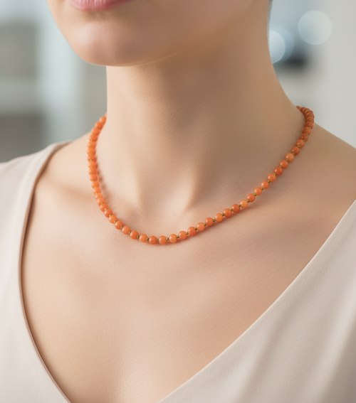 Aventurin Turuncu Doğal Taş 6mm Düğümlü Kolye