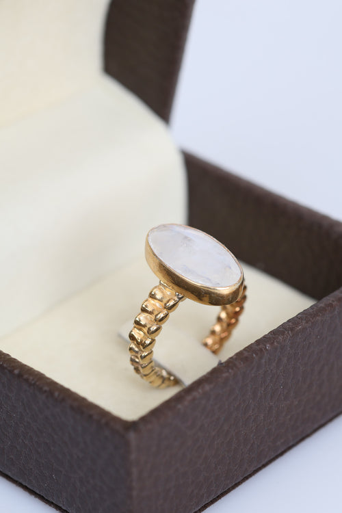 Ay Taşı Doğal Taş 925 Ayar Gümüş Ayarlanabilir Yüzük