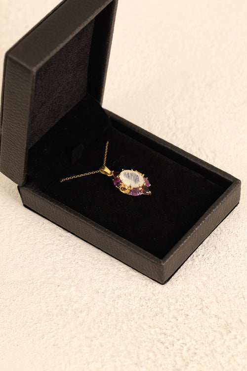 Ay Taşı - Ametist - Sitrin - Lal Garnet Doğal Taş 925 Ayar Gümüş Kolye | Özel Tasarım |