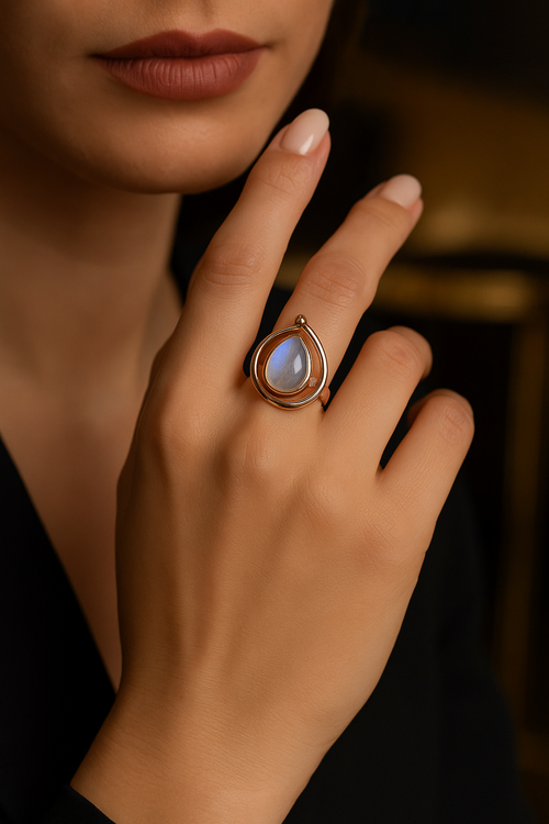 Moonstone Natural Stone 925 Sterling Silver Adjustable Ring