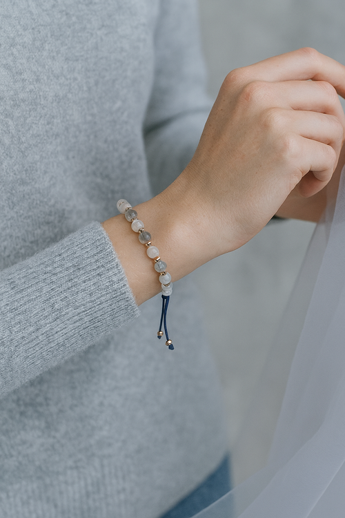 Ay Taşı – Labradorit Doğal Taş Makrome Örme Bileklik – Küre Kesim