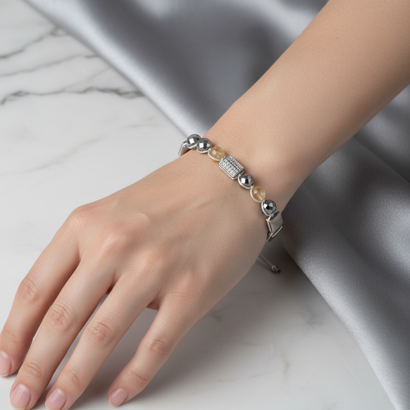 Sitrin, Hematit ve Zirkon Doğal Taş Bileklik – Unisex Şık Tasarım - Görsel 2 - Safnaturel