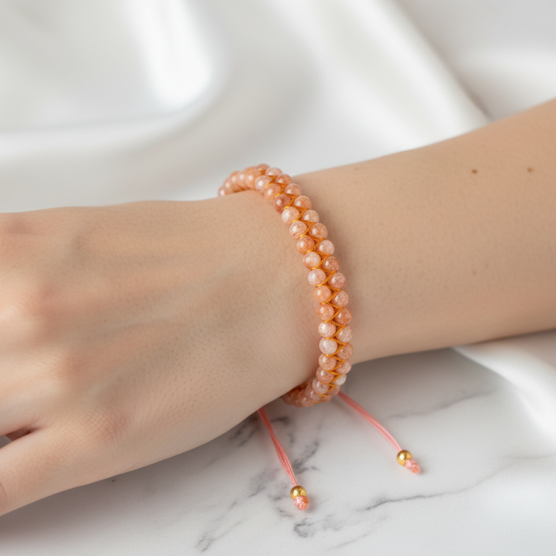 Güneş Taşı 4 mm Çift Sıra Doğal Taş Bileklik – Unisex El İşçiliği - Görsel 2 - Safnaturel