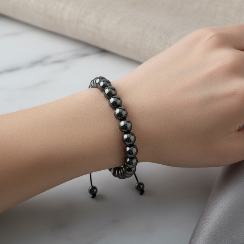 Hematit 8 mm Merdiven Kapama Doğal Taş Bileklik – El İşçiliği - Görsel 1 - Safnaturel