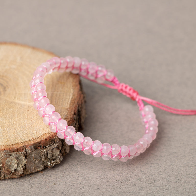 Pembe Kuvars (Gül Kuvars) 3-4mm Çift Sıra Doğal Taş Bileklik