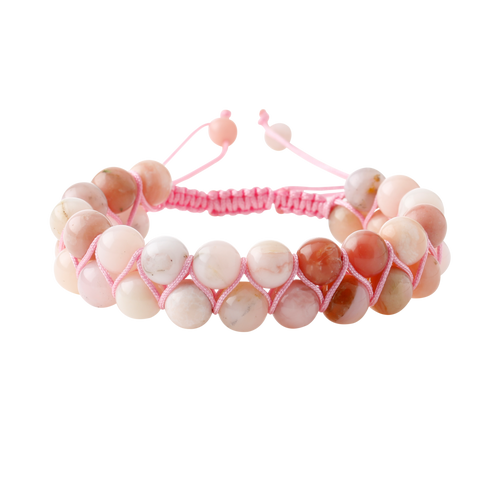 Opal Pembe 8mm Çift Sıra Makrome Doğal Taş Bileklik
